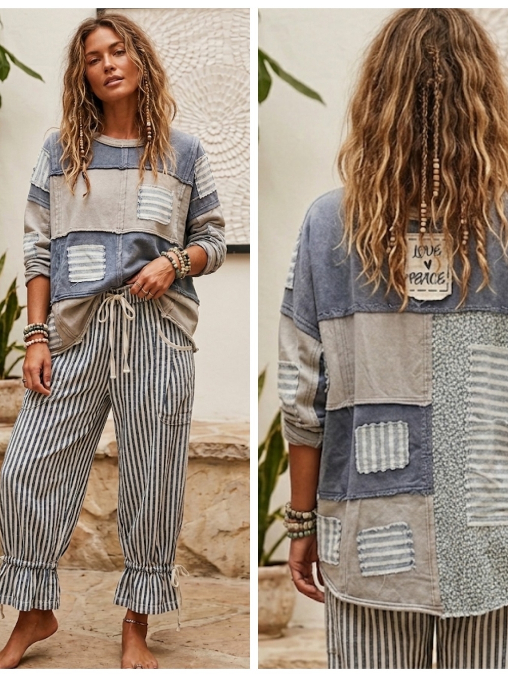 Relaxed Patchwork Distressed Vintage Wash Pullover